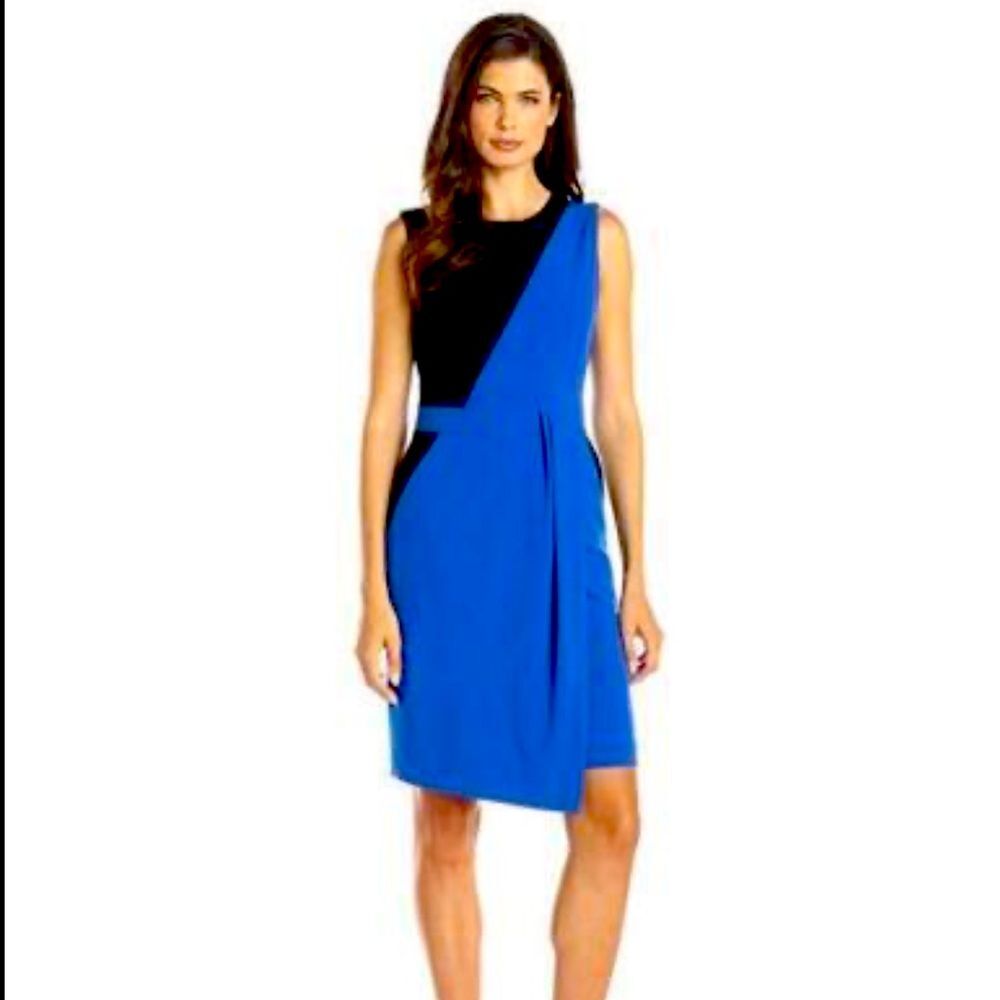 NINE WEST Women's Color Block Sheath Dress Size 14 Pockets